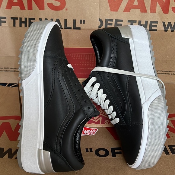 Vans Old Skool Stacked Platforms Shiny Black/True White Men’s - Picture 12 of 16